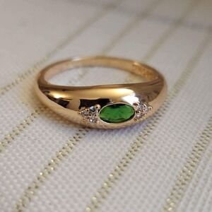 New 14K Gold Plated Emerald Diamond Bezel Setting Ring for Women